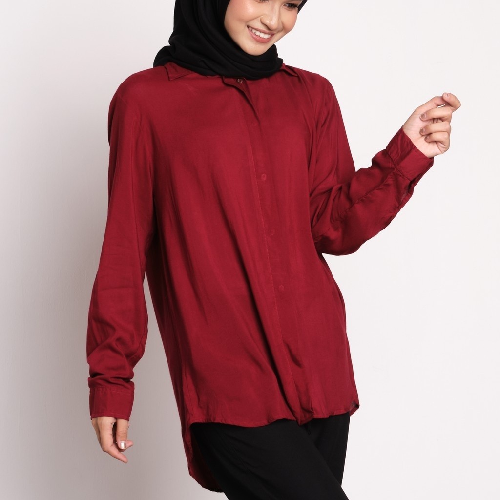 GIYOMI - Plain Shirt / Kemeja Wanita / Kemeja bahan Rayon / Baju Atasan Wanita
