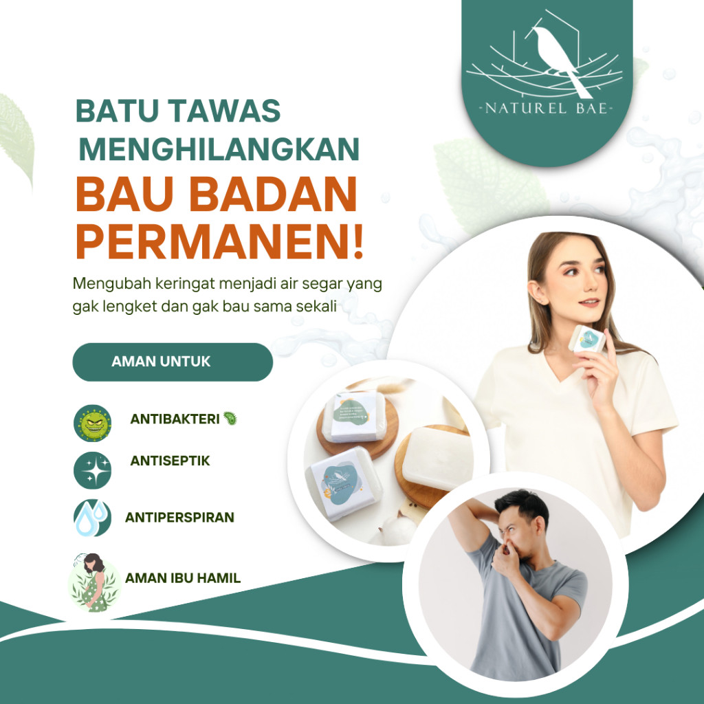 Naturel Bae Batu Tawas Persegi Alum Stone Antibacterial Membantu Menghilangkan Bau Badan dan Kaki