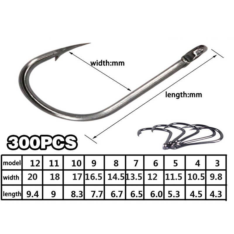 FX 300 Pcs Kail Pancing Hook Set / Kail Pancing Aneka Ukuran Dengan Lubang