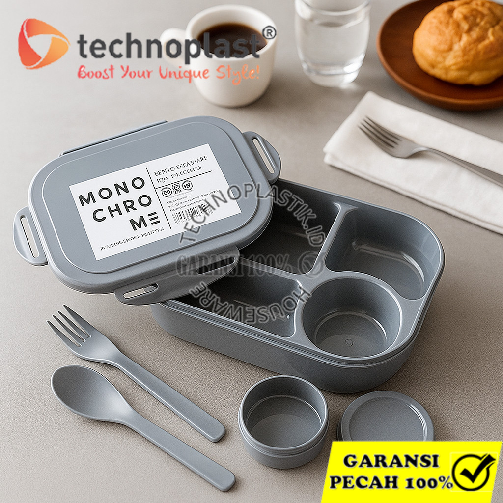TECHNOPLAST Monochrome Bento Sealware / Kotak Bekal Dengan Wadah Sop Mini
