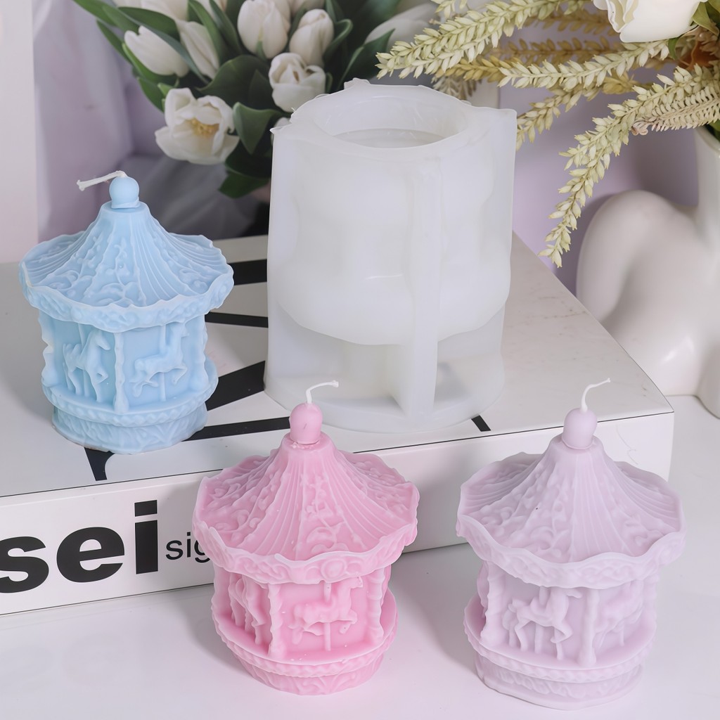 

3D Carousel Silicone Candle Mold DIY Rotating Lamp Scented Candle Soap Resin Crafts Plaster Making Mould Perfect Home Decor Gift