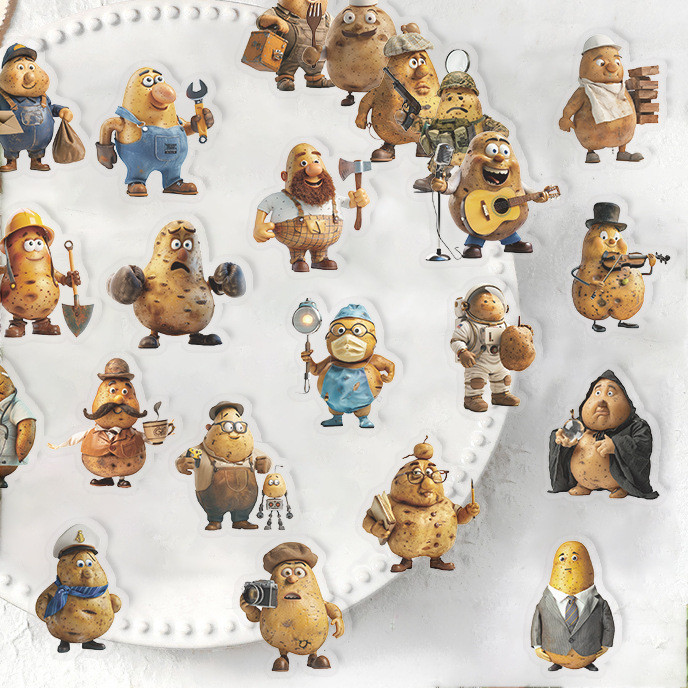 

50PCS Transparent Potato Man Sticker Pack Waterproof Transparent PET Material Decor Guitar Notebook Stationary Stickers