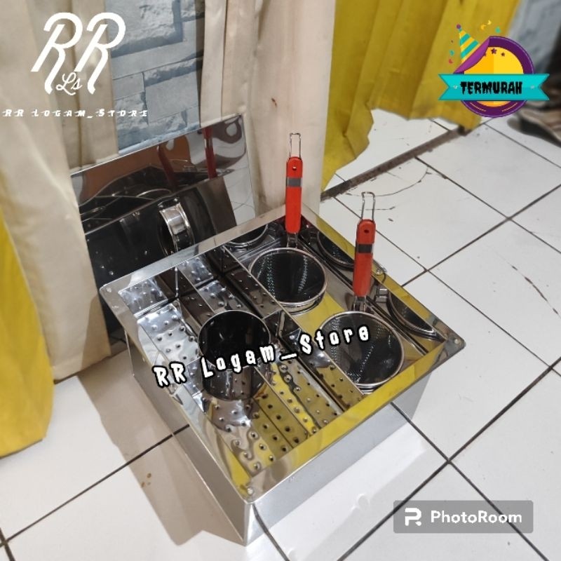 Dandang Mie Ayam/Mie Kocok 2 lubang plus sekat Bakso(kuah dan air rebusan terpisah)