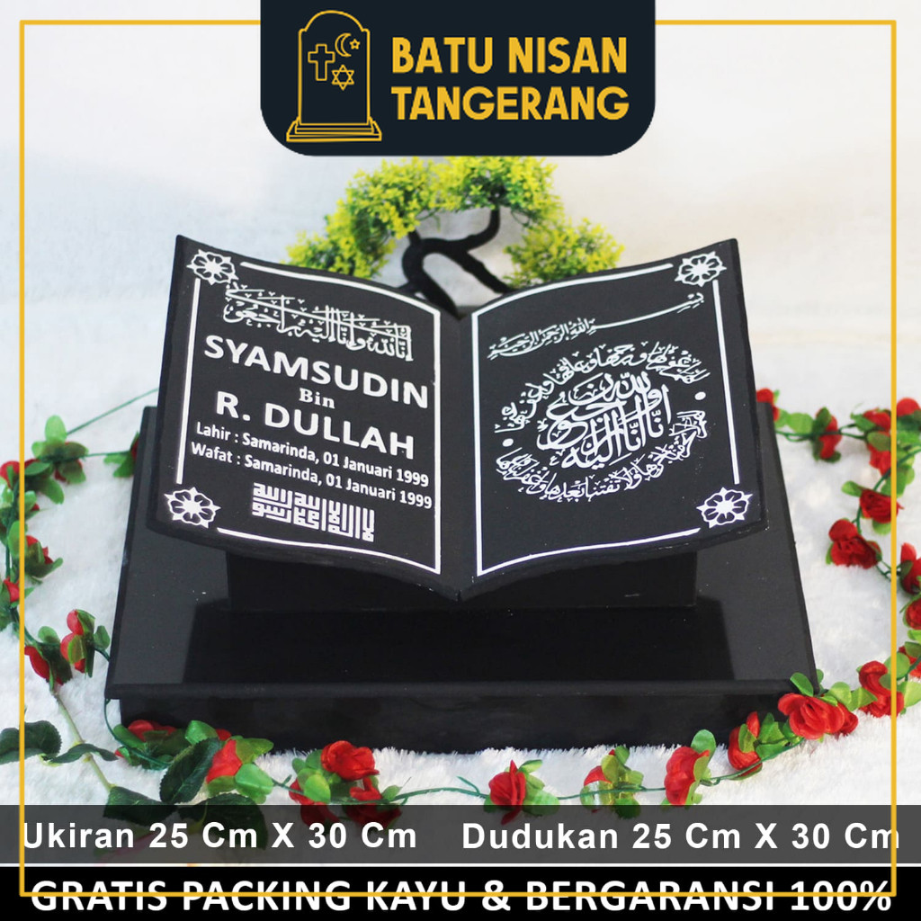 BNT - Batu Dudukan Kepala Nisan Makam Model Bentuk Buku Alquran Granit Lengkap Kuburan Kijing Maesan