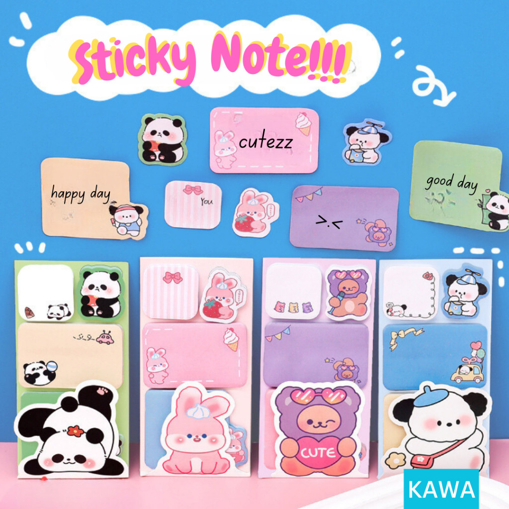 

KAWA Sticky Notes 4 in 1 Lucu Isi total 100 Lembar Kertas Catatan Tempel Estetik Motif Kartun Animal Gemes Berwana Full Color Aesthetic MO