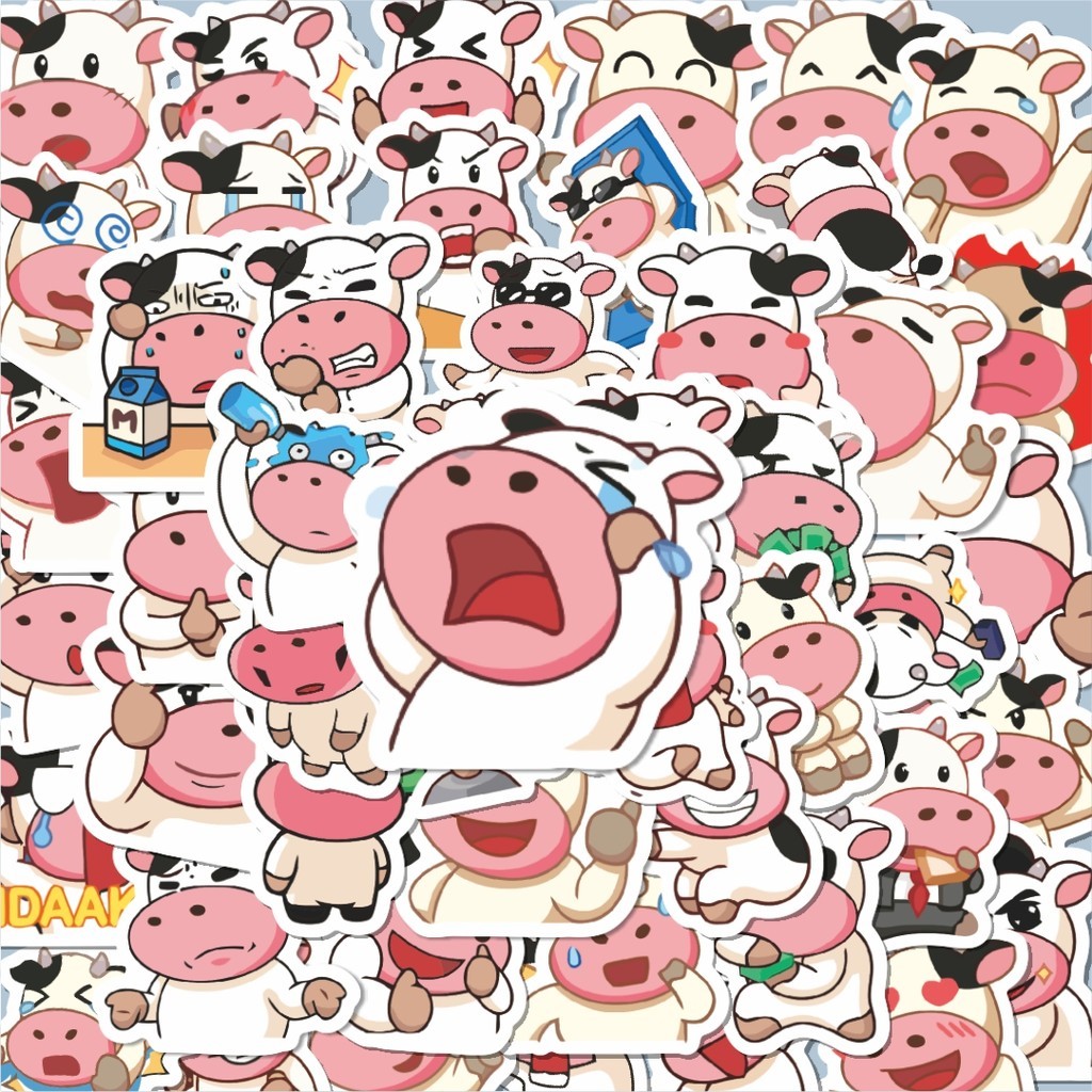 

100PCS Lucu Sticker Hewan Sapi Stiker Aesthetic Stiker Anti Air Stikers Berperekat Waterproof sticker decal buat Motor Helm Buku Journal Koper Casing HP Laptop Botol Minum Hadiah anak