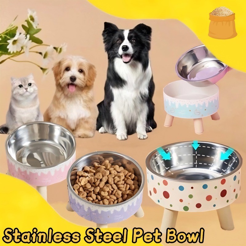Pet Feeder Bowl Makan Kucing Tinggi Stainless Steel Pet Feeder Bowl Tempat Minum Kucing
