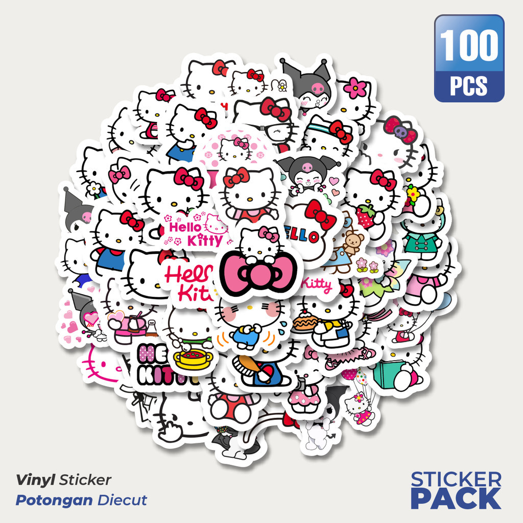 

MURAH 100 PCS Stiker Kartun Hello Kitty Waterproof Aesthetic- Untuk Laptop, Motor, dan Helm - Paper Stationery Pack