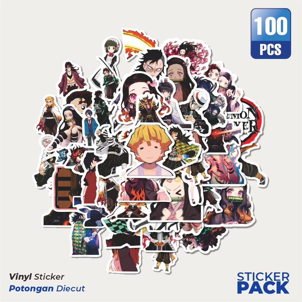 

100 PCS STIKER Anime Demon Slayer Sticker Waterproof Aesthetic- Untuk Laptop, Motor, dan Helm - Paper Stationery Pack