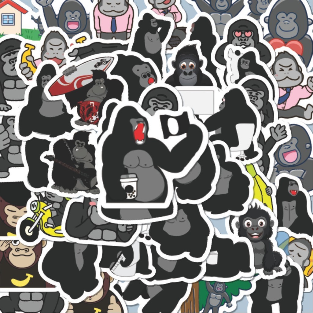 

100PCS Lucu Stiker Hewan Gorila Stiker Aesthetic Stiker Anti Air Stikers Berperekat Waterproof sticker decal buat Motor Helm Buku Journal Koper Casing HP Laptop Botol Minum Hadiah anak