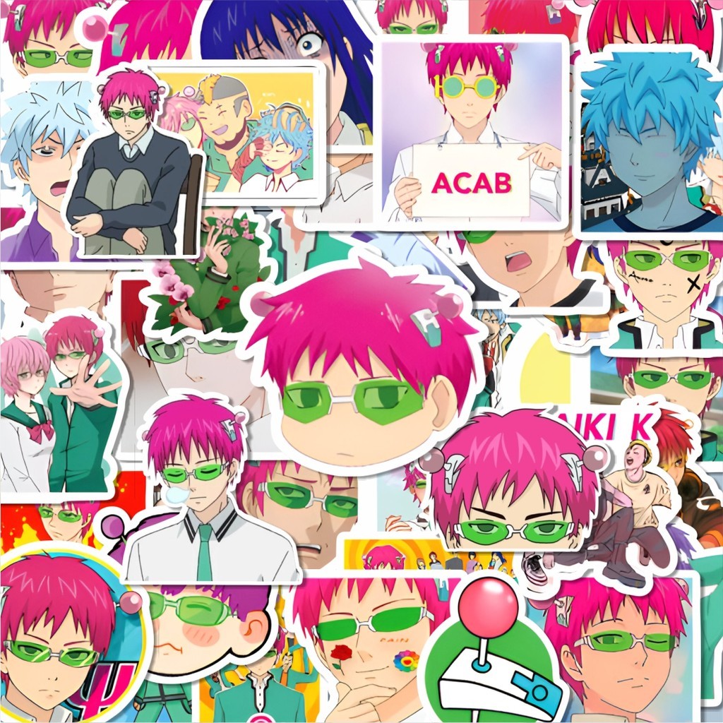 

100PCS Lucu Stiker Saiki Kusuo Stiker Aesthetic Stiker Anti Air Stikers Berperekat Waterproof sticker decal buat Motor Helm Buku Journal Koper Casing HP Laptop Botol Minum Hadiah anak