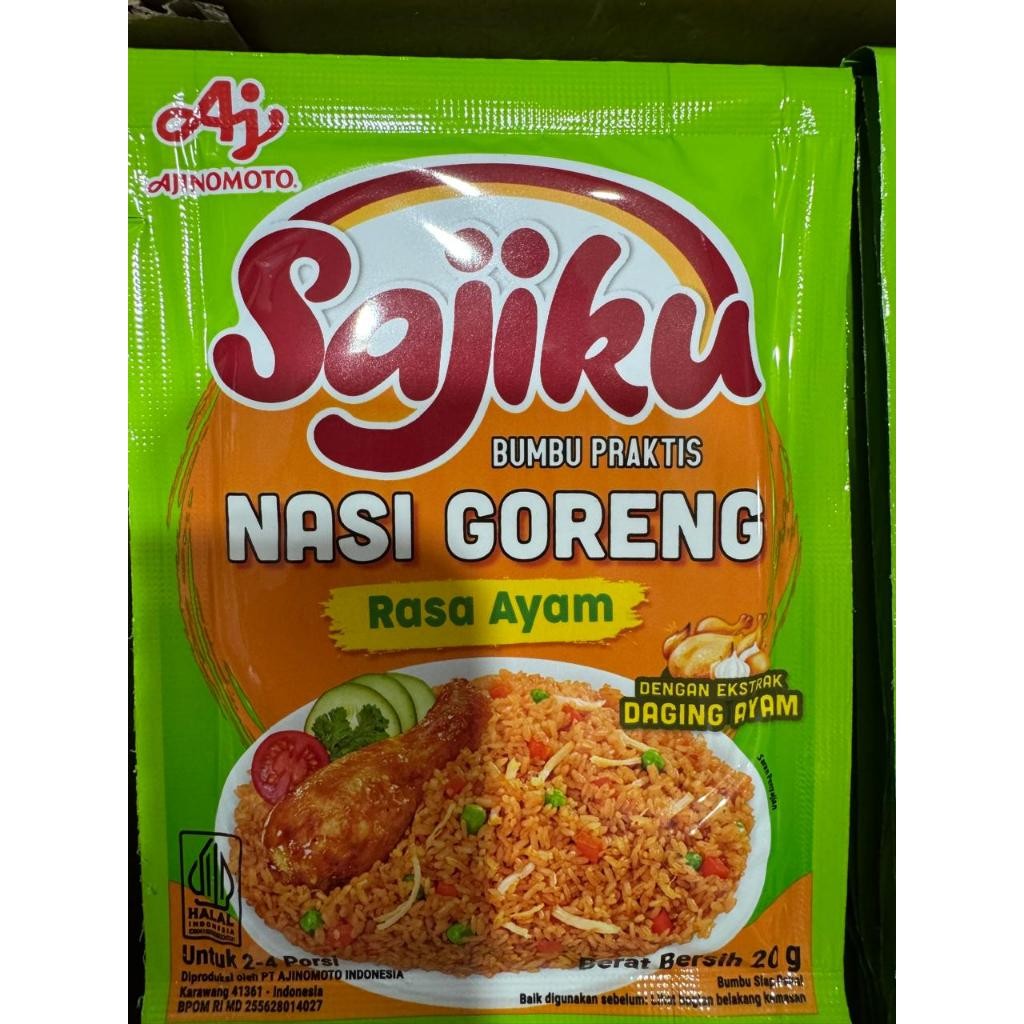 

Sajiku Nasi Goreng rasa ayam 20g @ 1 renteng = 10 bungkus