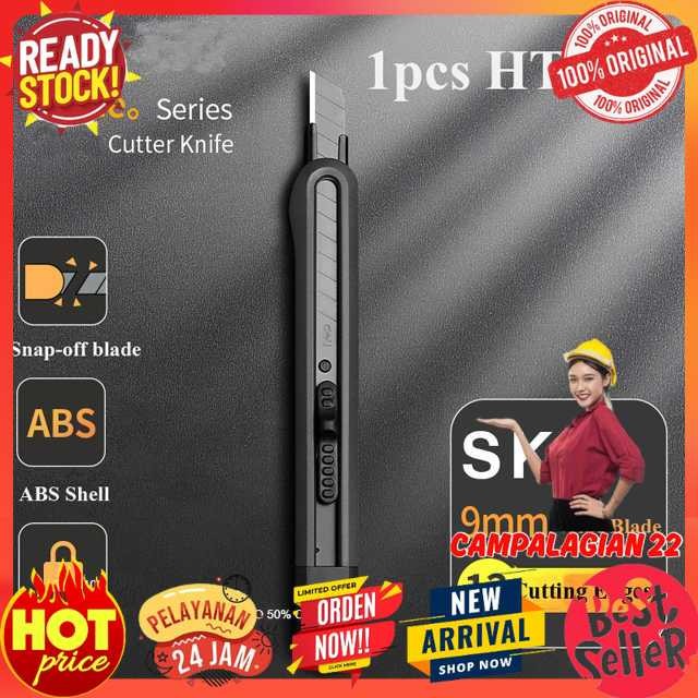 

Deli Pisau Cutter Auto Lock Snap Off Blade 13 Cutting Edges SK2 9mm - HT4009