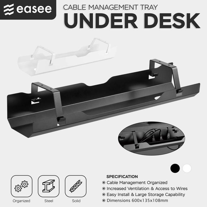 

easee Under Desk Cable Management Tray Organizer / Rak Kabel Bawah Meja / Cord Holder - Hitam PROMO !