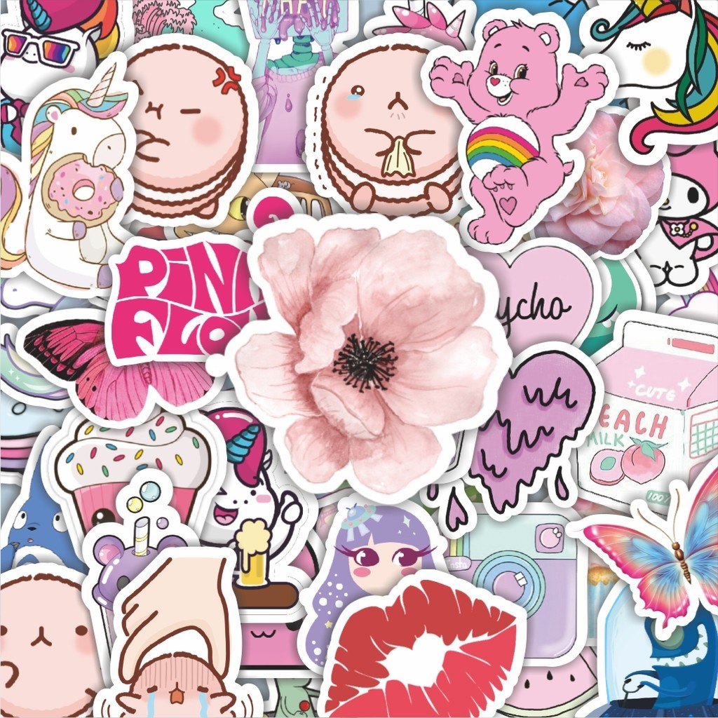 

100PCS Lucu Stiker Pastel Art Stiker Aesthetic Stiker Anti Air Stikers Berperekat Waterproof sticker decal buat Motor Helm Buku Journal Koper Casing HP Laptop Botol Minum Hadiah anak