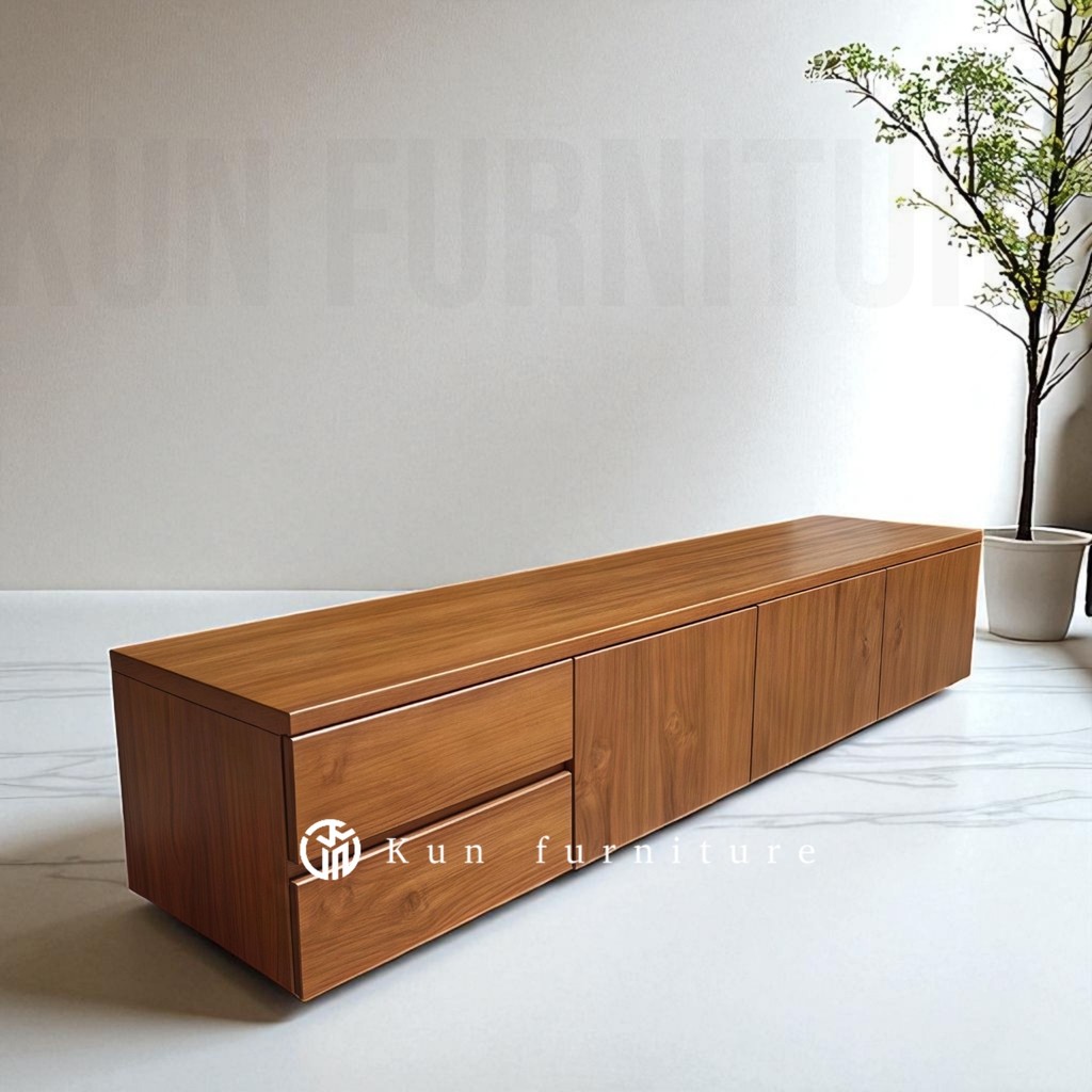 Bufet Credenza Meja TV Minimalis 200cm – Kayu Jati Solid Jepara Desain Simple