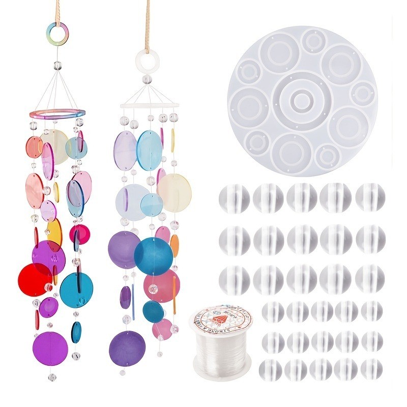 

1set DIY Wind Chime Resin Casting Silicone Mold, DIY Wind Chime Pendant Epoxy Mold Set Craft Supplies For Home Create