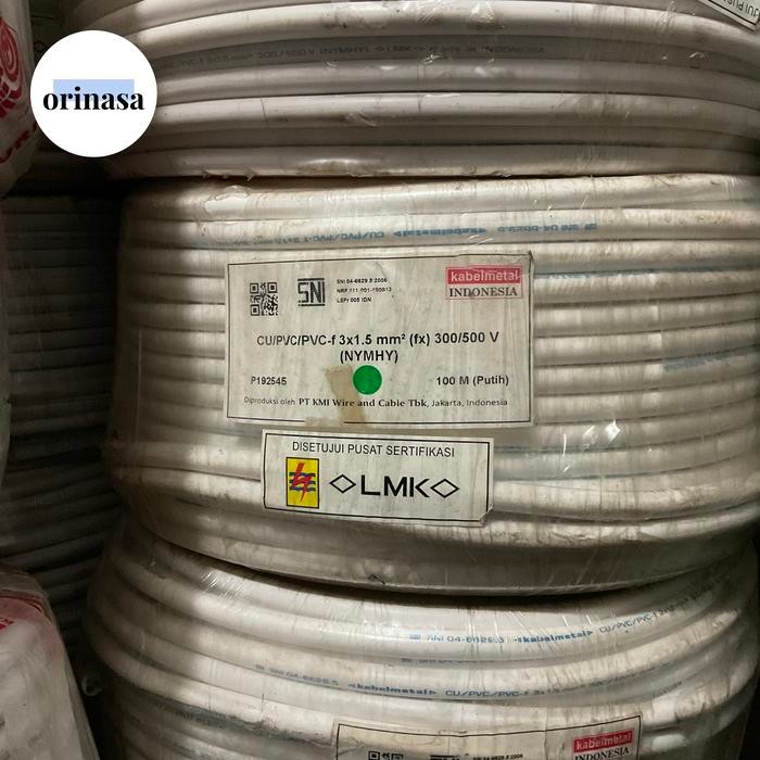 Kabel Listrik NYMHY 3x1.5 3x1,5 Putih Kabelmetal 100M 100 Meter