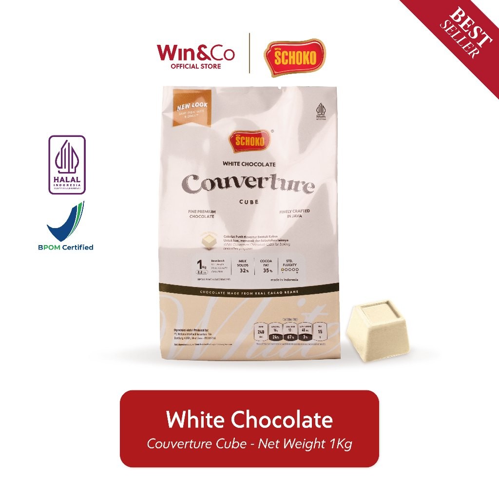 

SCHOKO White Chocolate Couverture Cube / Cokelat Kovertur Dadu - 1kg new
