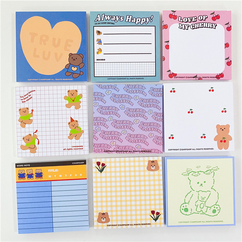 

50 Sheets Cute Cherry Bear Note Paper Memo Pad Creative Message Day Week Planner Sticker School Office Stationery Supply