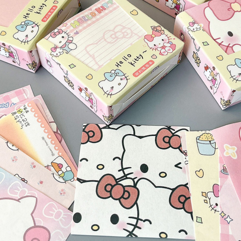 

MINISO HelloKitty Sticky Note Box Non-sticky Sticky Note Colored Paper Notepad Student Cartoon Girl Message Book Handbook 200