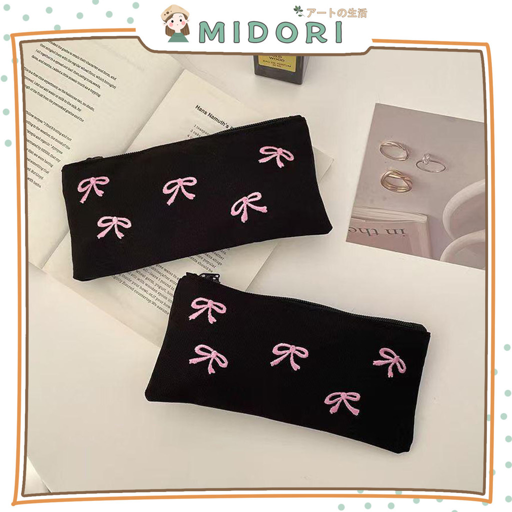 

[MIDORI] 1pcs Kotak Pensil BLACK BOW Simple Large Capacity Pensil Case Minimalis Aesthetic Korean Style Stationery - F0370