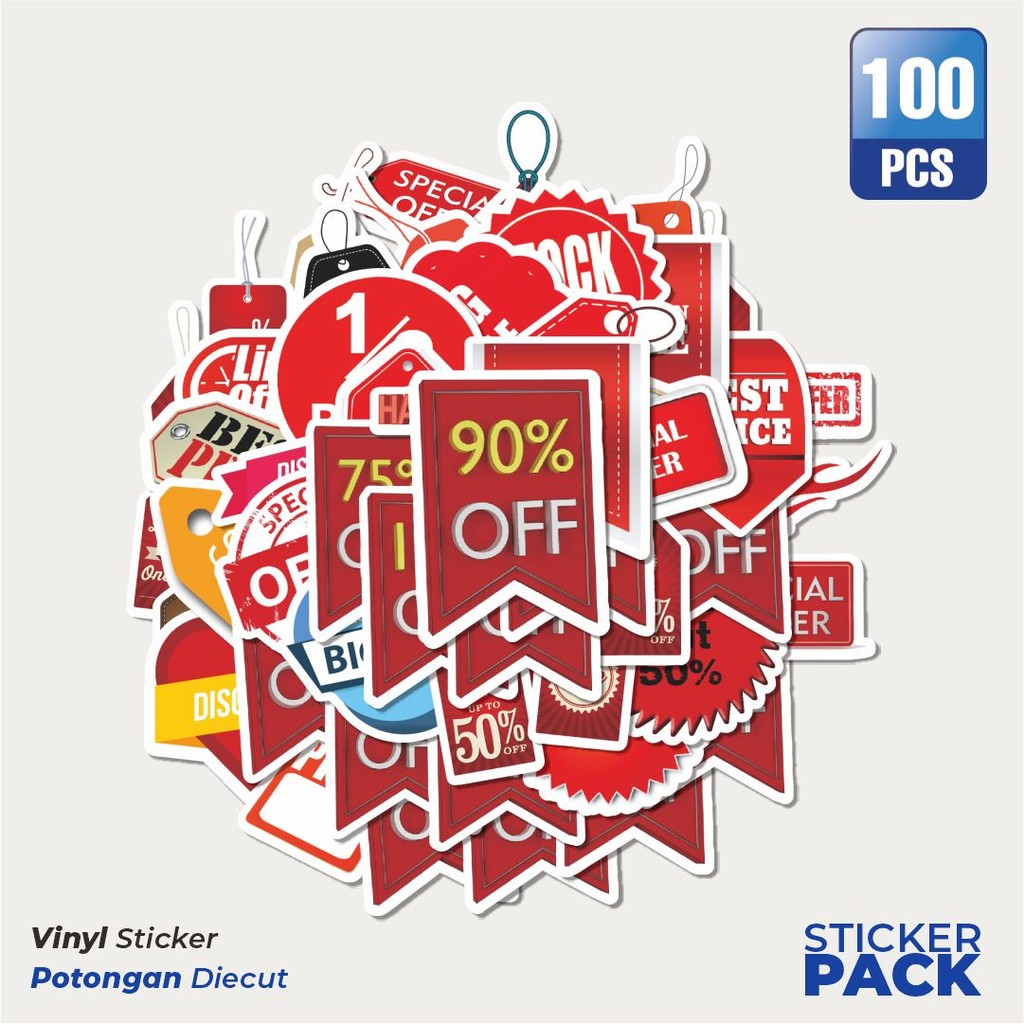 

Stiker Vinyl Stiker Discount Label Waterproof Aesthetic- Untuk Laptop, Motor, dan Helm - Paper Stationery Pack