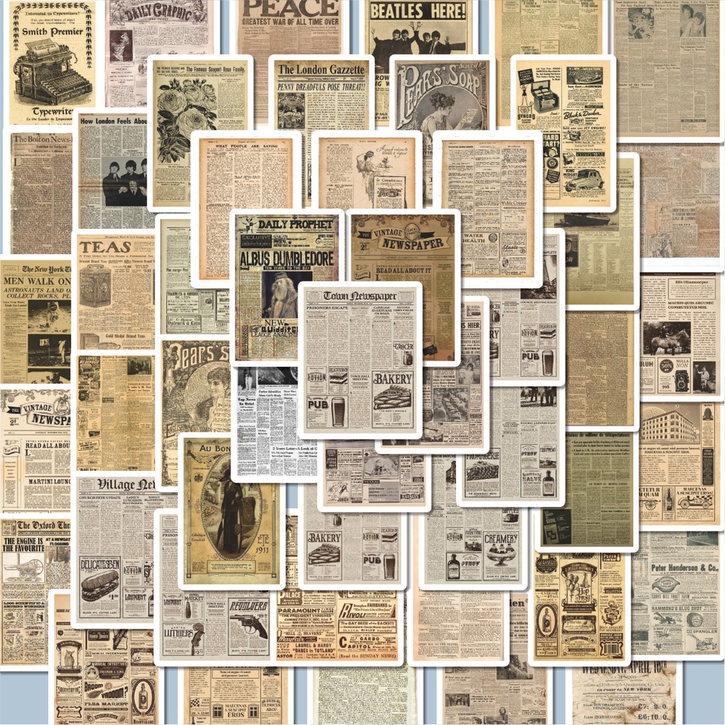

100PCS Lucu Stiker Vintage Newspaper Stiker Aesthetic Stiker Anti Air Stikers Berperekat Waterproof sticker decal buat Motor Helm Buku Journal Koper Casing HP Laptop Botol Minum Hadiah anak