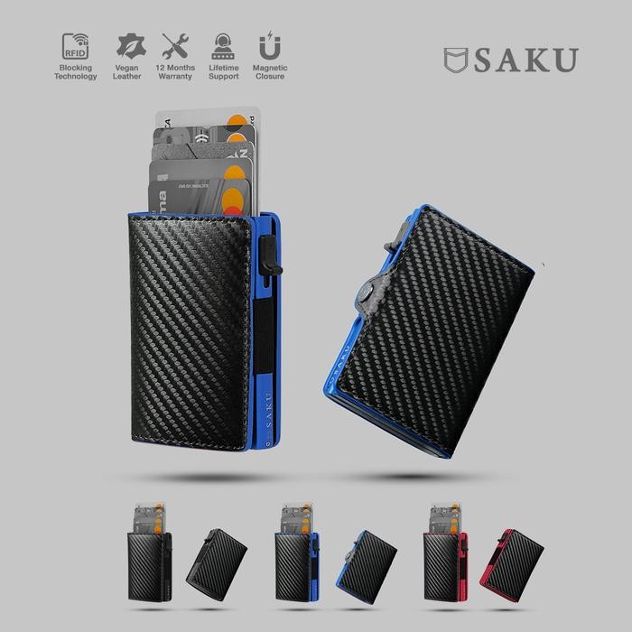 SAKU Dompet Kartu Pria Wanita Smart Wallet Card Holder RFID Carbon BLC - Blue, Single