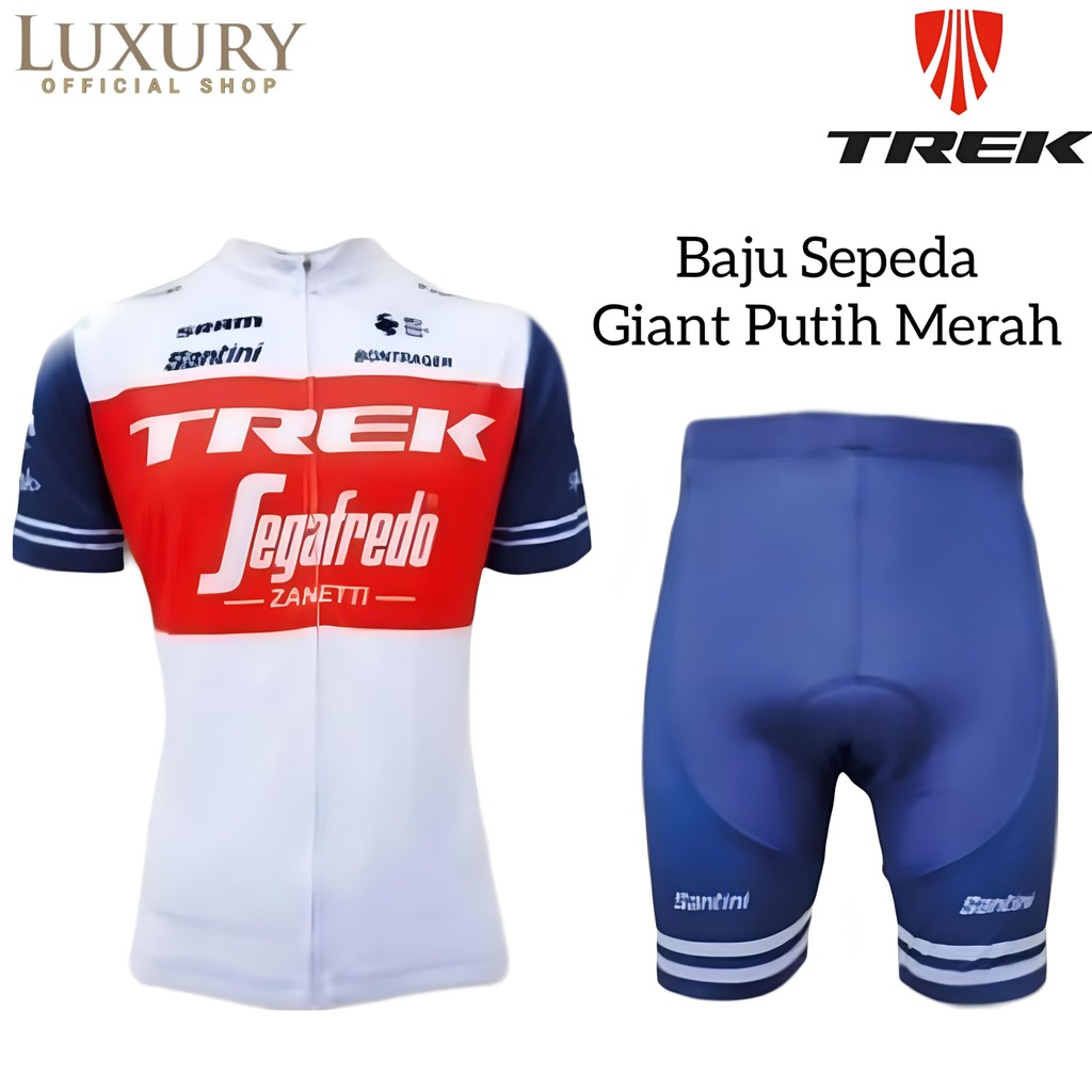 Jersey Baju Sepeda TREK Putih Merah Setelan Set Celana Padding Olahraga Gowes