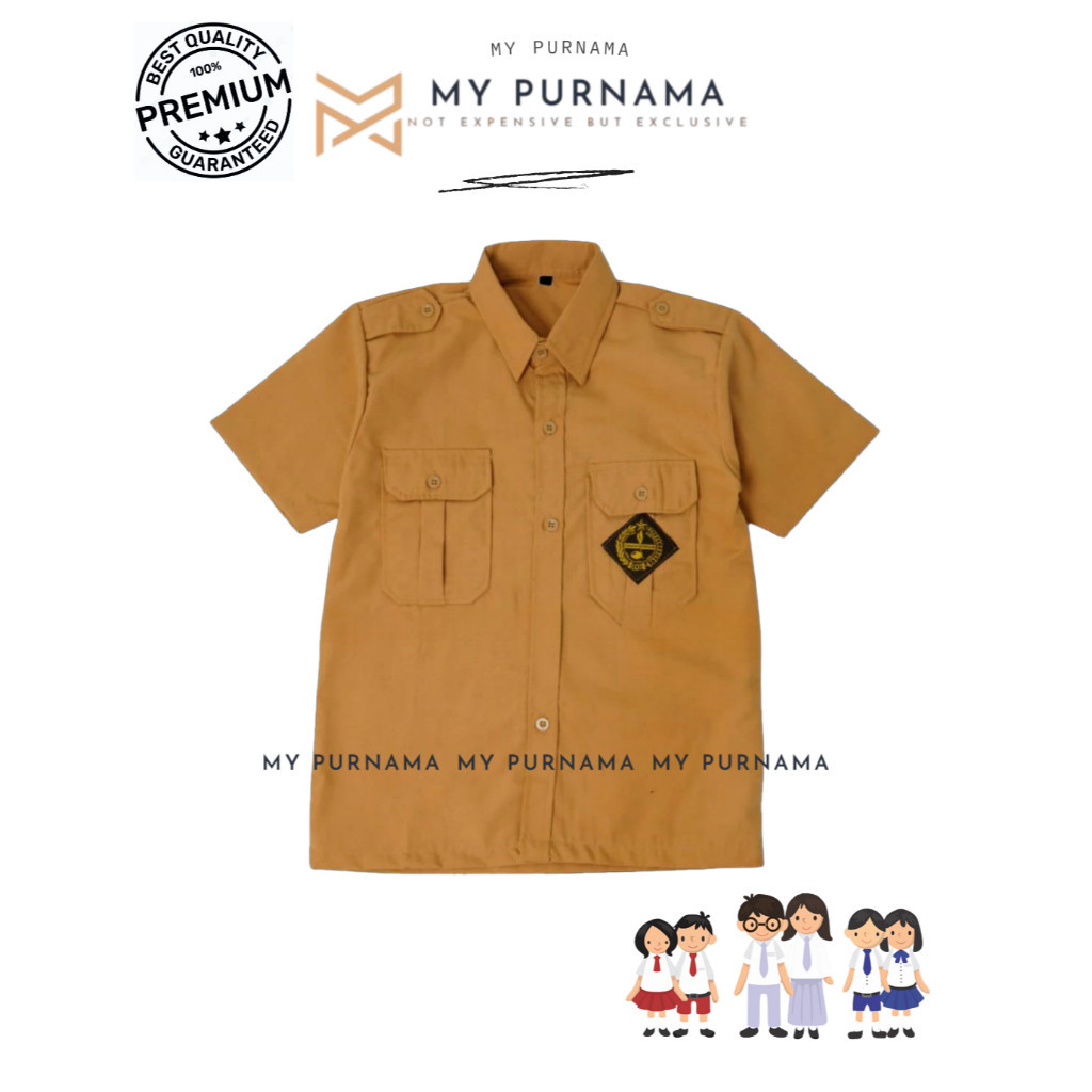 

TERBARU Kemeja Pramuka Pembina Laki Lengan Pendek Coklat Kuning Bahan Oxford -