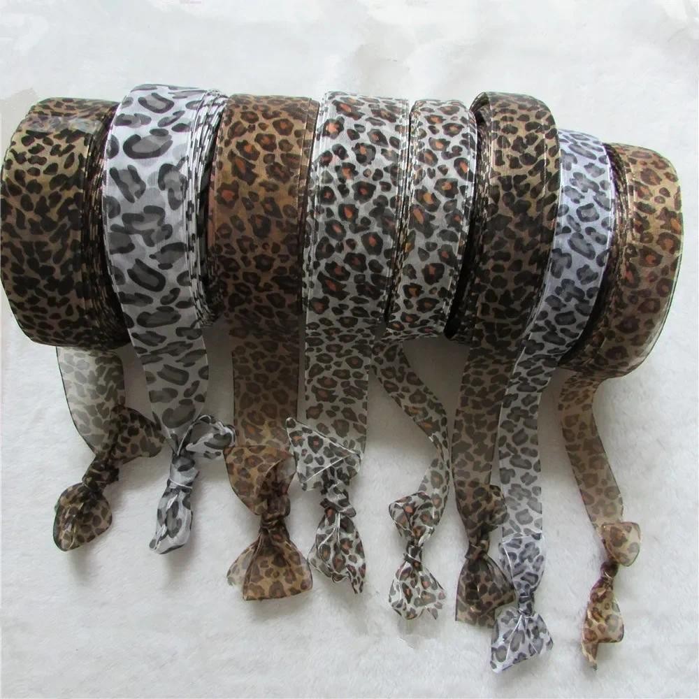 

10 yard Satin Edge Sheer leopard Organza bowknot technology 25mm-40mm