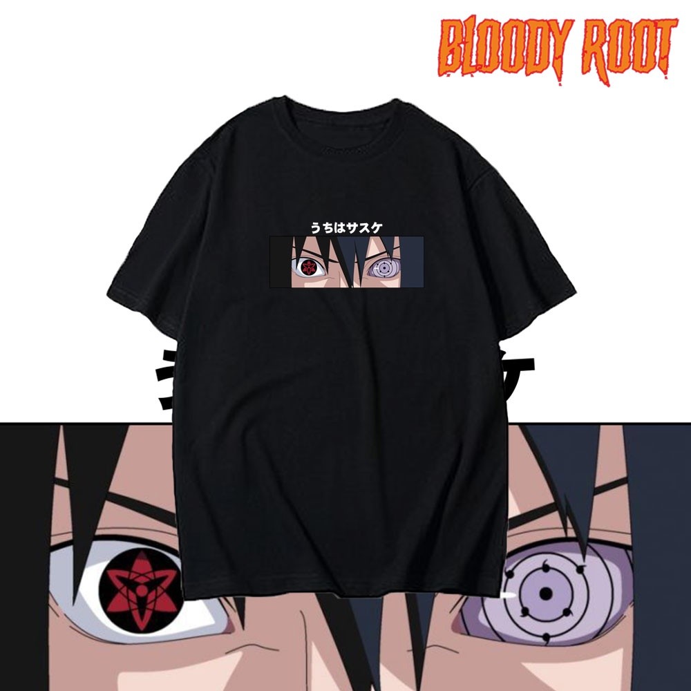 Kaos Uchiha Sasuke Sharingan Rinnegan / HITAM / T-shirt Sasuke Retsuden / Anime Naruto / Bloody Roor