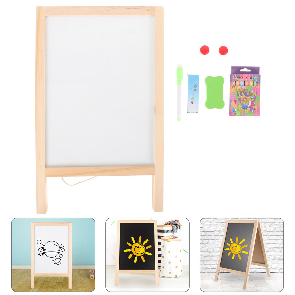 

Double Sided Wooden Notice Board Kids Writing Board Children Whiteboard Chalk Board Erasable Drawing Board Blackboard