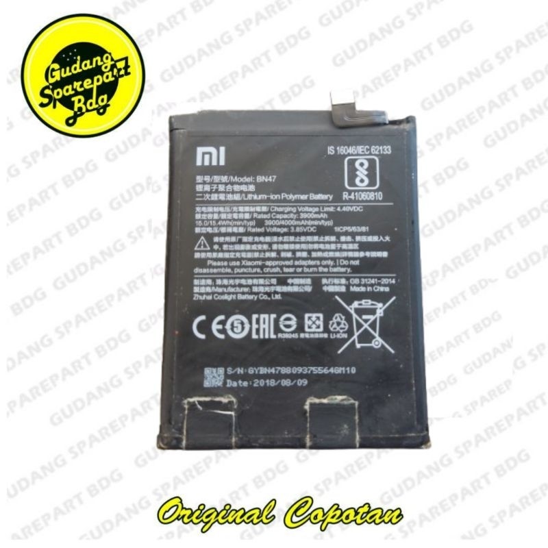 Baterai Xiaomi Redmi 6 Pro / Mi A2  Bn47 Original Copotan