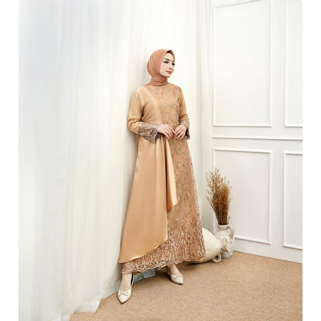 Gamis Mafaza Brokat TilLe Bordir Maxi Dress Lebaran Brukat Tulle Baju Muslim / Dres Muslim Pesta Kon