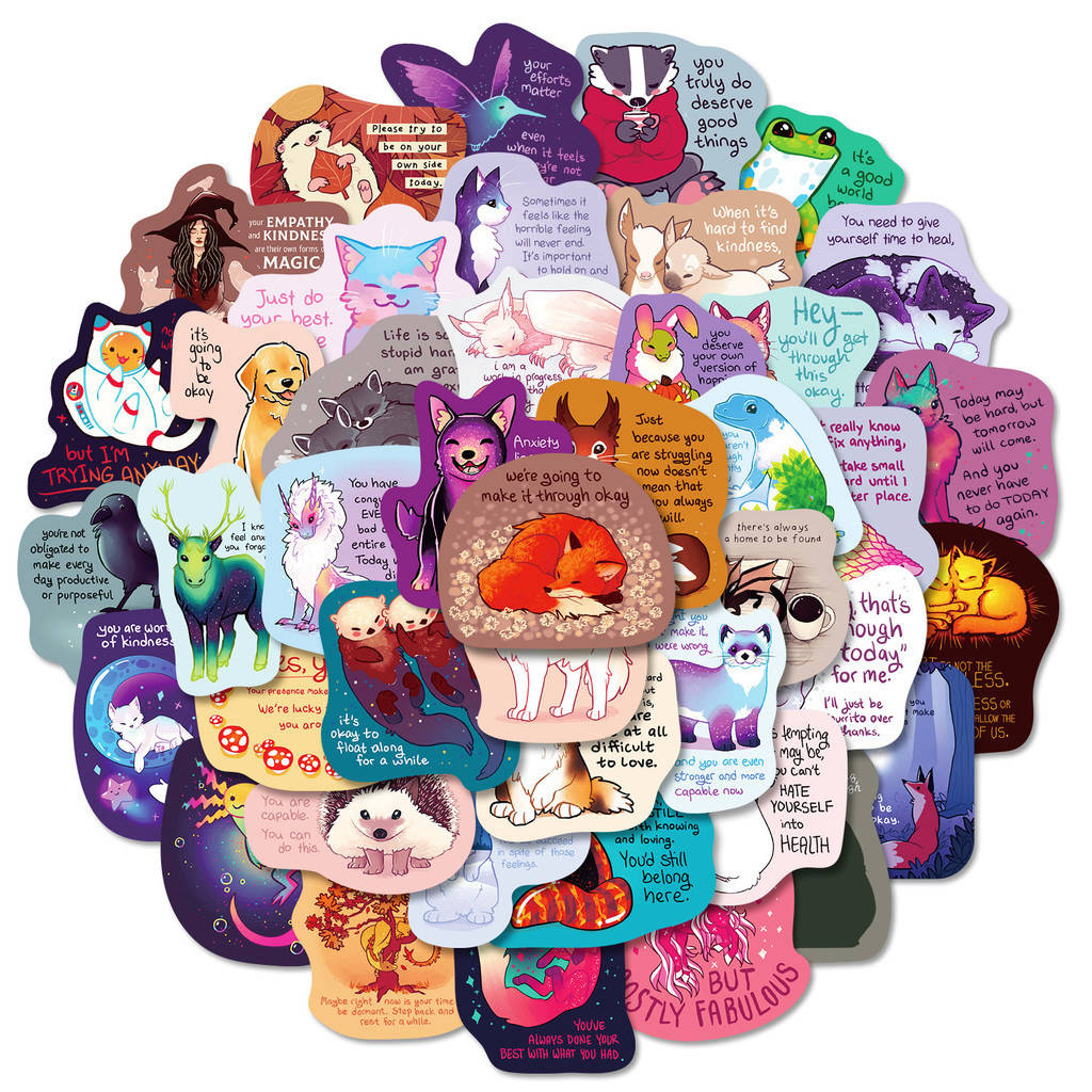 

50pcs healing series text stickers, fun and inspirational text stickers, decorative small patterns, children's toys