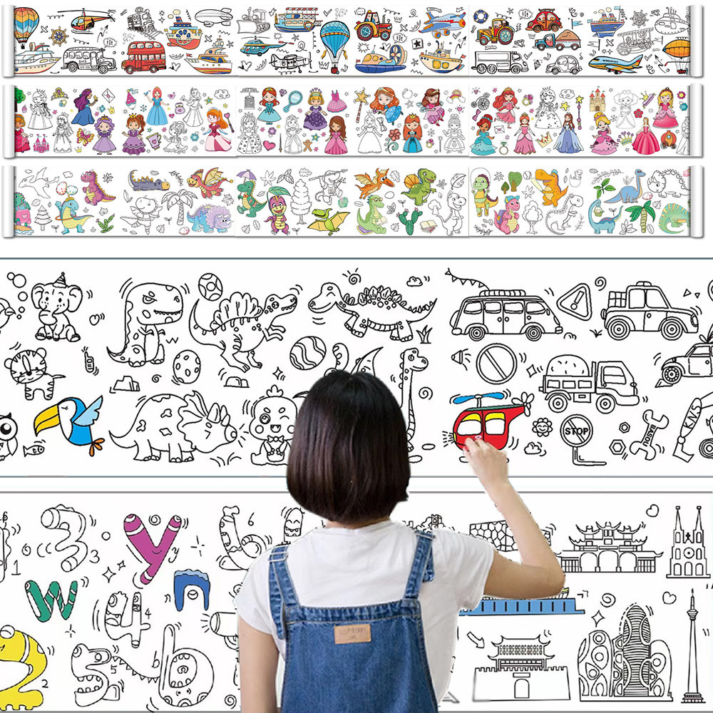

0.9/3M Space Food Animal Canvas Children's Drawing Roll DIY Coloring Paper Roll Color Filling Graffiti Paper-cut Painting School