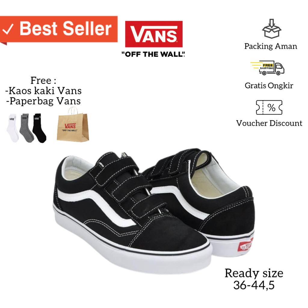 SEPATU ASLI ORIGINAL PREMIUM BAHAN TEBAL / Vans Oldskool Velcro Black White OriginalTERMURAH TERLARI