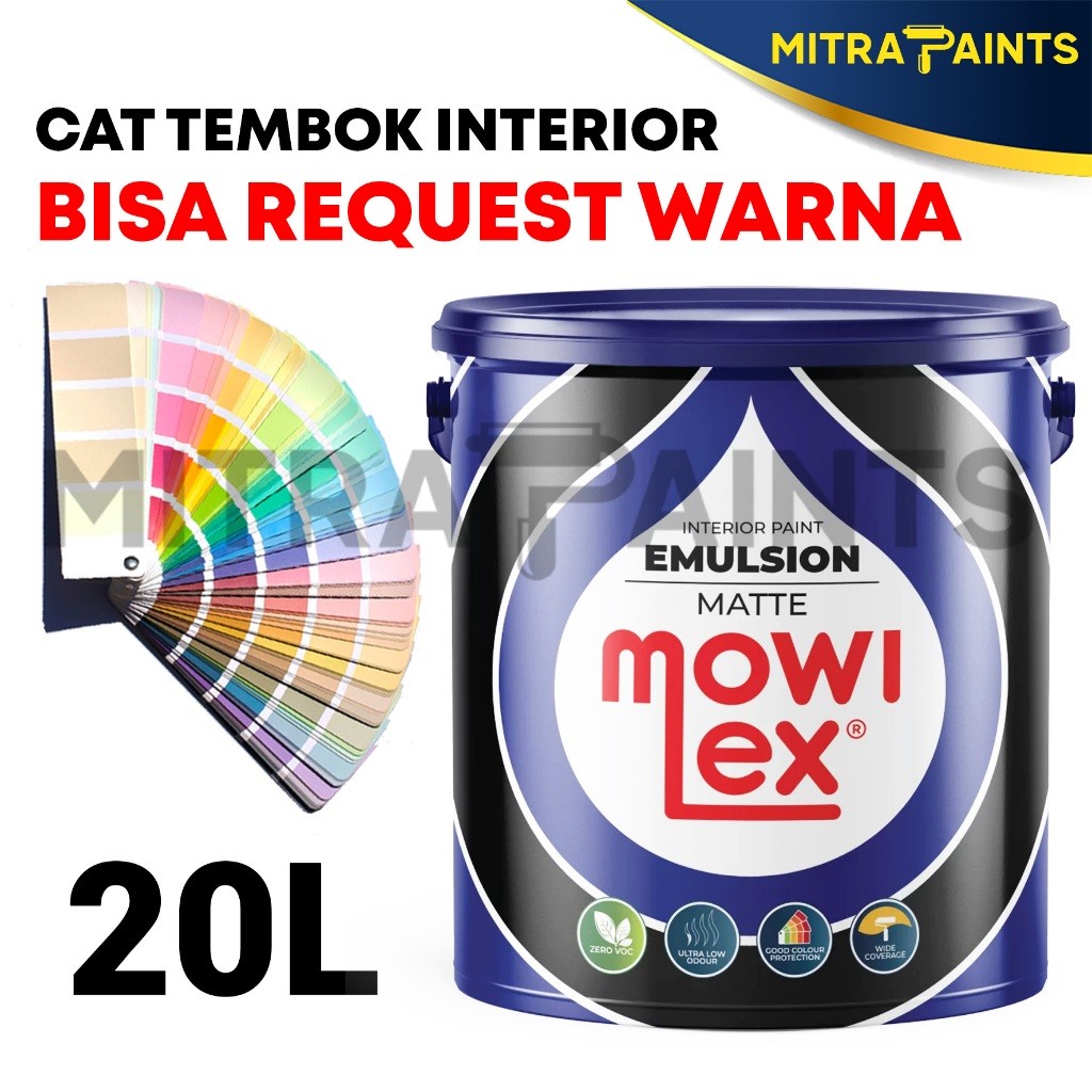TERLARIS CAT TEMBOK MOWILEX ACRYLIC EMULSION 20 LITER PAIL / REQUEST CUSTOM WARNA TINTING / CAT KOLA