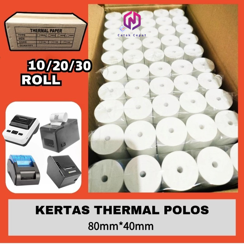 

Thermal Struk 80*40mm Paper Roll Struk Kasir 10roll SUPPROT /MP-80MM/POS-80M/POS80A/POS80L