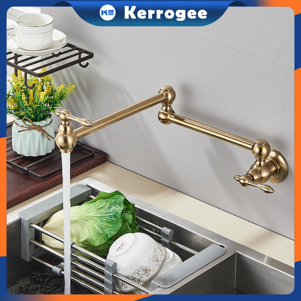 Keran Wastafel Dinding Brushed Brass Keran Wastafel Cuci Piring kran air wastafel Kran Dinding Folda