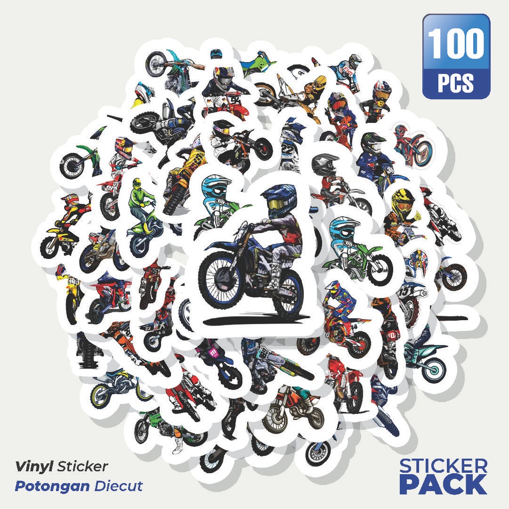 

Super Hemat! 100 PCS Stiker Moto Cross 2 Waterproof Aesthetic- Untuk Laptop, Motor, dan Helm - Paper Stationery Pack