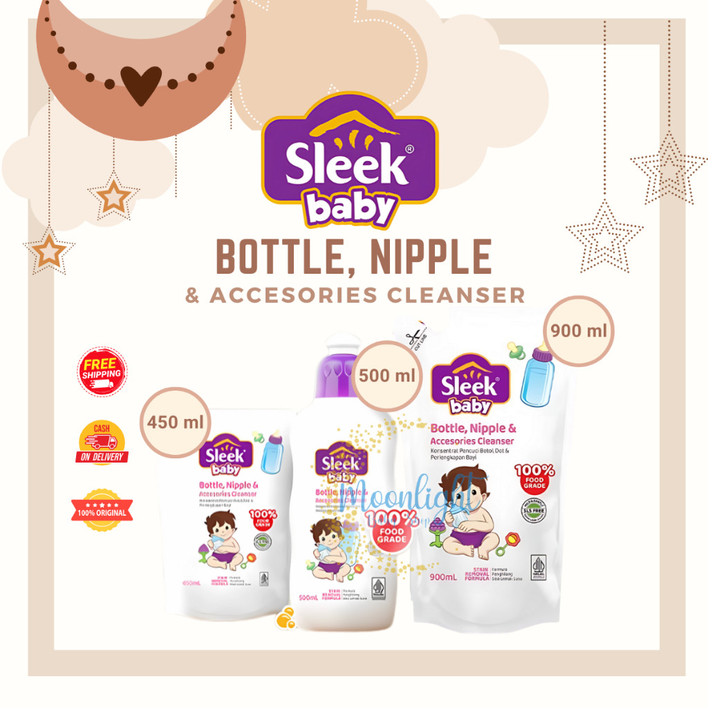Sleek Baby Bottle, Nipple & Accesories Cleanser - Sabun Cuci Botol Susu Bayi 500ml Refill 450ml