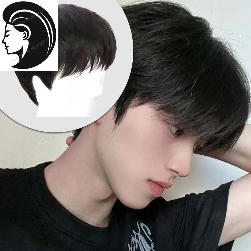 【Rambut nyata.】 Wig Pria Rambut Palsu Rambut Palsu Dewasa Cowok Pendek Wig Korea Style Rambut Palsu 