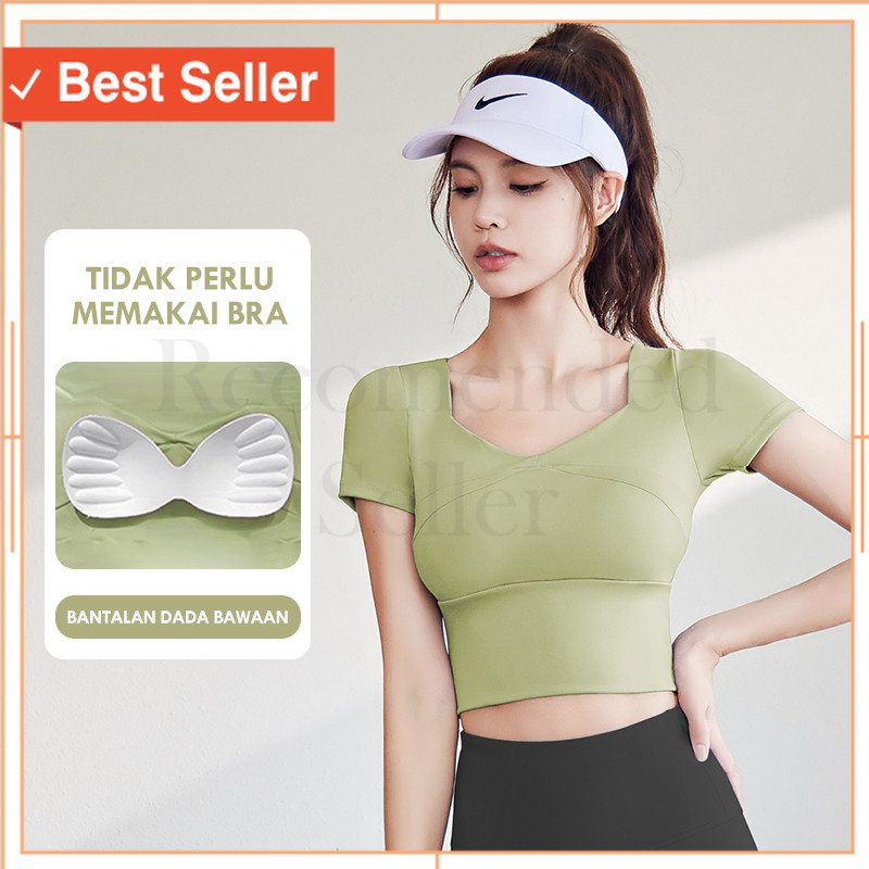 PAKAIAN OLAHRAGA KEREN KETAT MURAH / Baju Atasan Kaos  Olaraga Wanita Crop Top Lengan Pendek Yoga Sp