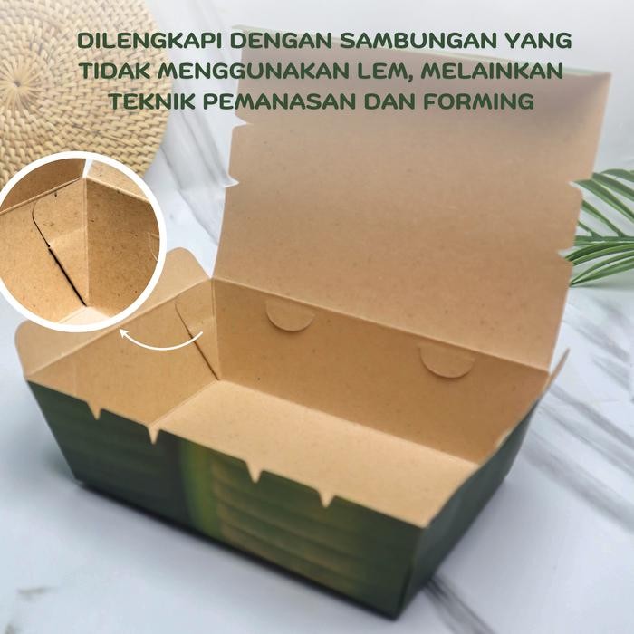 Paper Lunch Box Kotak Makan Kertas Daun 315gr Tanpa Rakit Size M Motif Daun Pisang Full Body Laminas