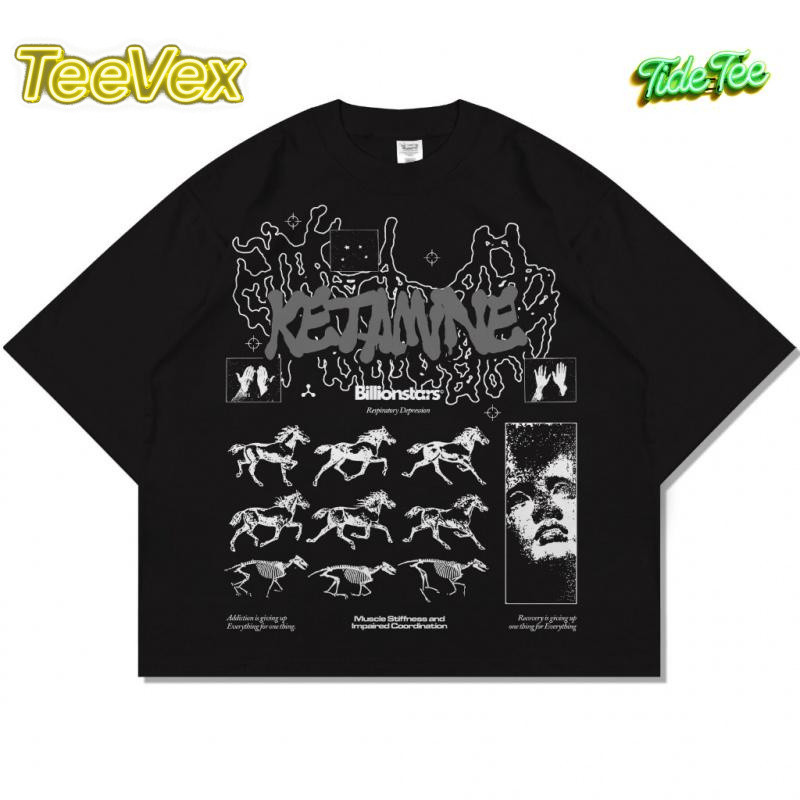 Fashion Reguler Fit T-shirt Billionstars Kaos Oversize Boxy Fit Ketamine Hitam Pria dan Wanita Layer