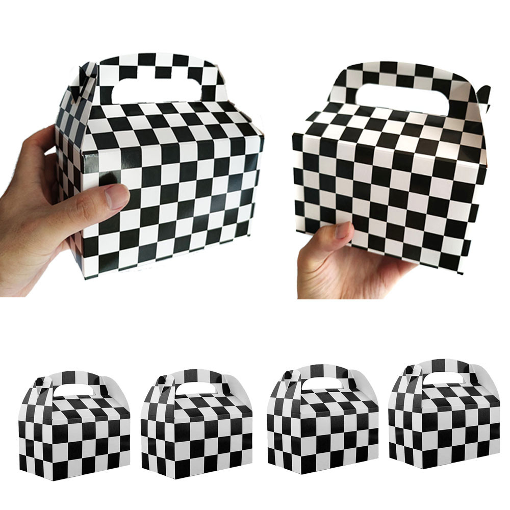 

5/10/30/50pcs Black White Checker Gift Box Candy Snack Paper Box Boys Racing Theme Birthday Party Favor Decoration Supplies