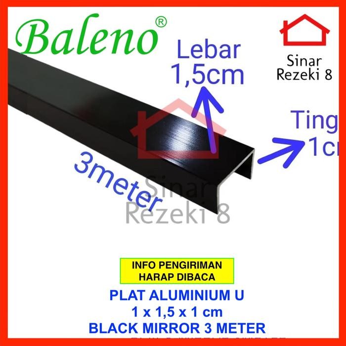 Plat Aluminium List U HItam Mirror 10 x 15 x 10 mm / Hitam Lis Edging Interior